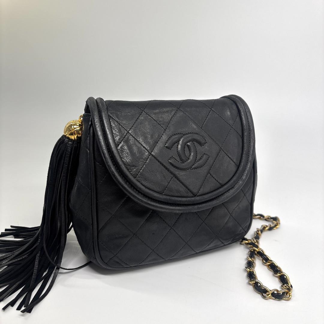 Chanel Quilted Fringe Chain Shoulder Bag Black — view 3