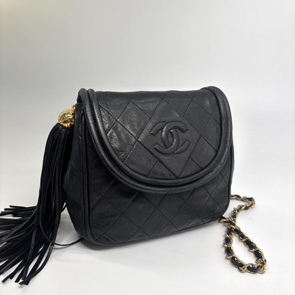 Chanel Quilted Fringe Chain Shoulder Bag Black — view 3