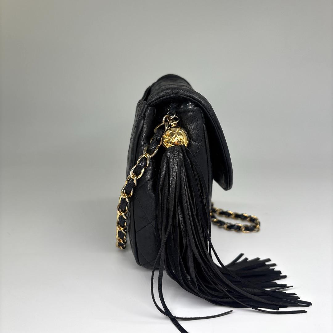Chanel Quilted Fringe Chain Shoulder Bag Black — view 4
