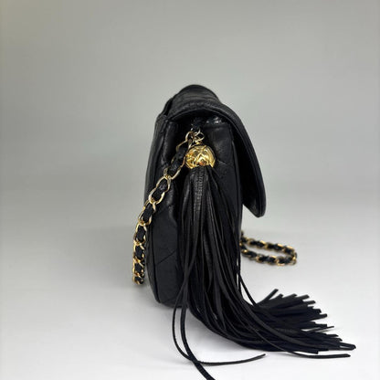 Chanel Quilted Fringe Chain Shoulder Bag Black — view 4