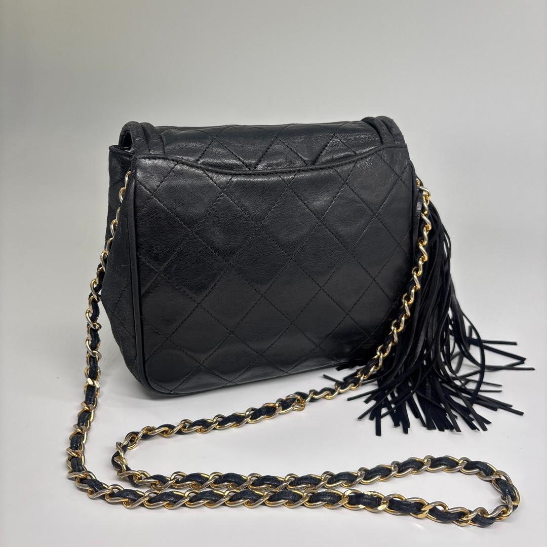 Chanel Quilted Fringe Chain Shoulder Bag Black — view 5