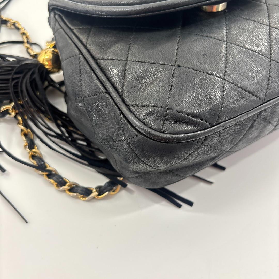 Chanel Quilted Fringe Chain Shoulder Bag Black — view 6