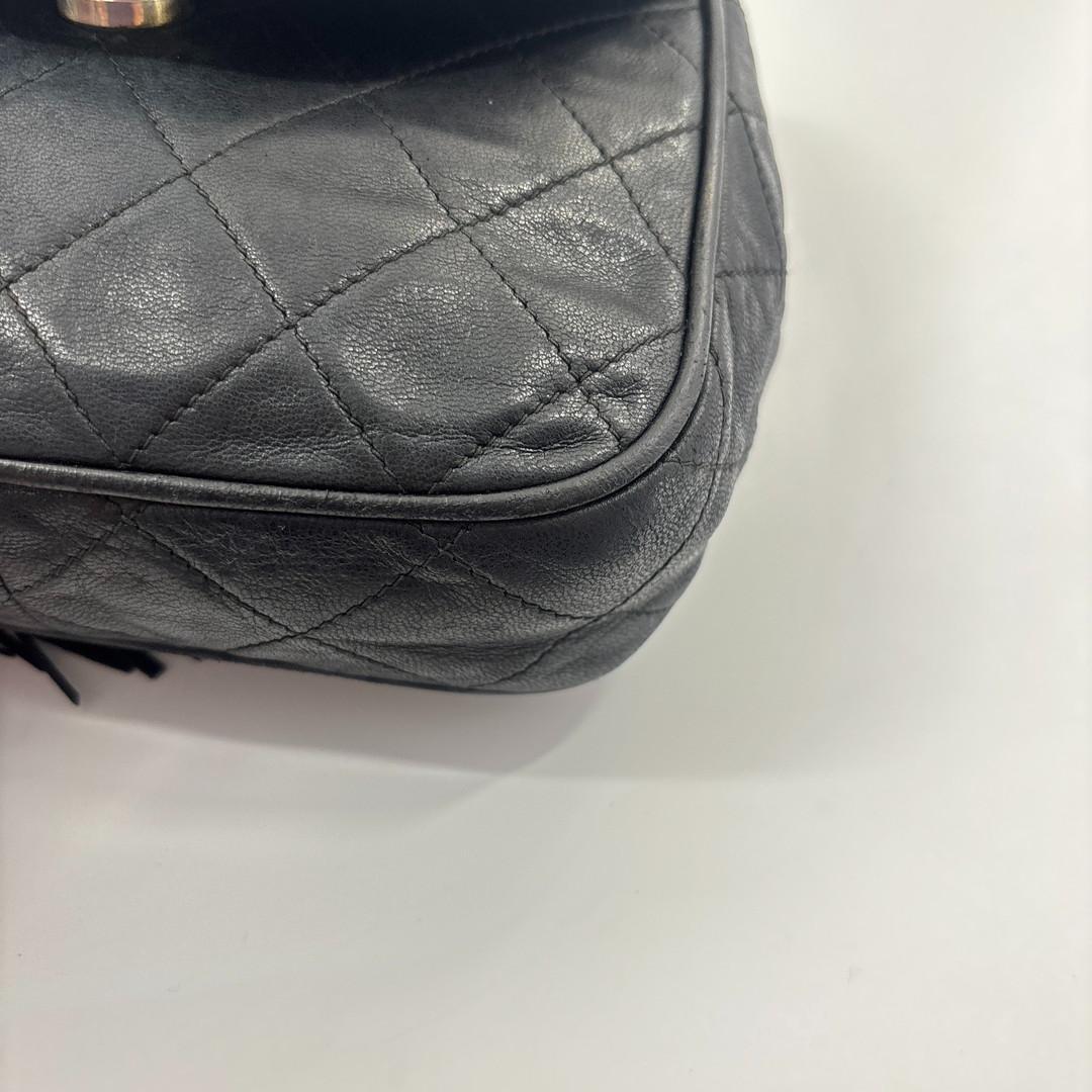 Chanel Quilted Fringe Chain Shoulder Bag Black — view 7