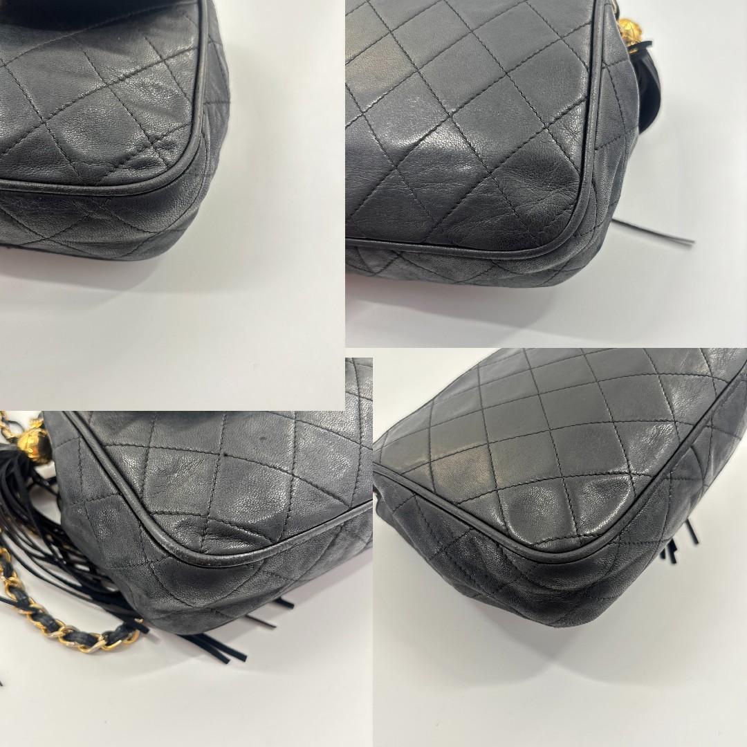 Chanel Quilted Fringe Chain Shoulder Bag Black — view 8