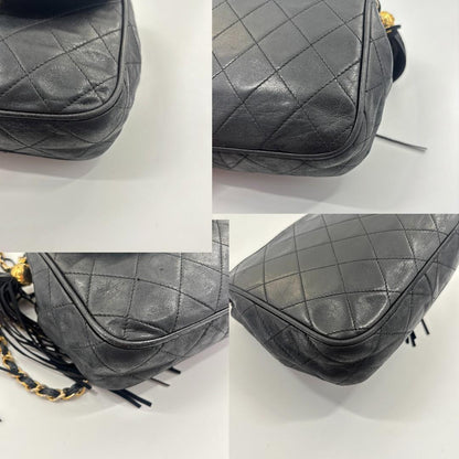 Chanel Quilted Fringe Chain Shoulder Bag Black — view 8