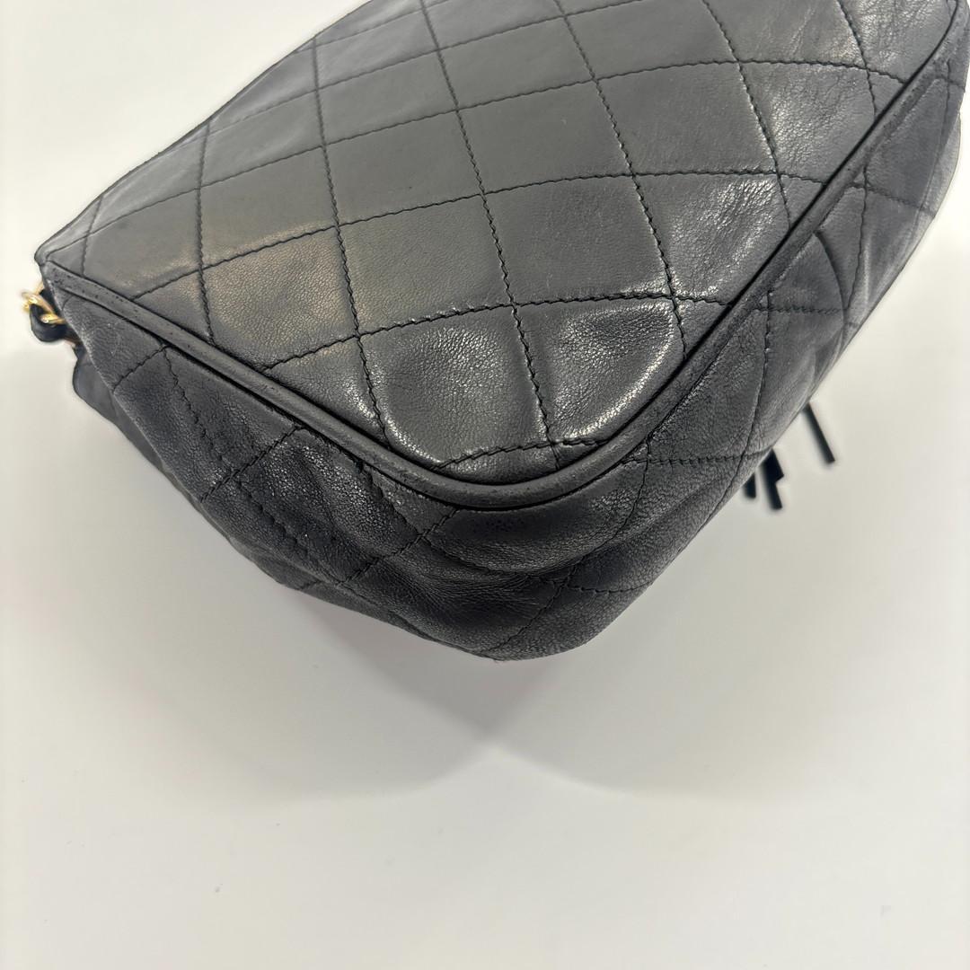 Chanel Quilted Fringe Chain Shoulder Bag Black — view 9