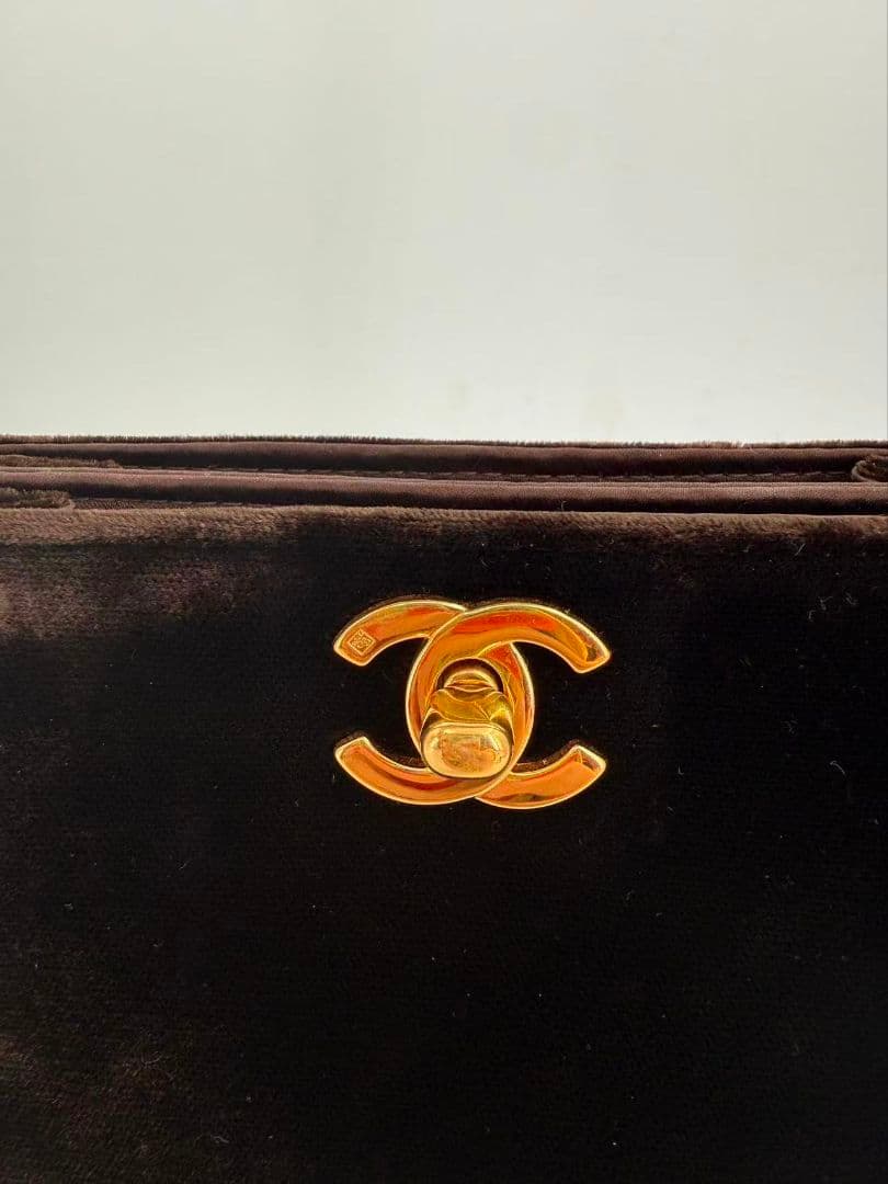 Chanel Velvet Handbag Brown — view 6