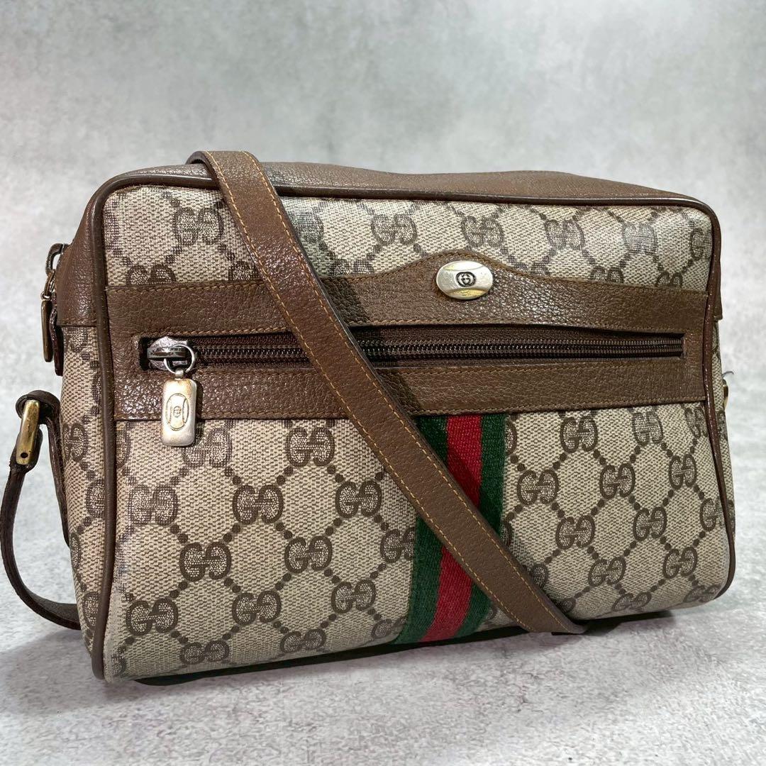 Gucci GG Sherry Line Shoulder Bag Brown Leather Logo