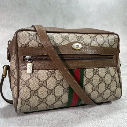 Gucci GG Sherry Line Shoulder Bag Brown Leather Logo