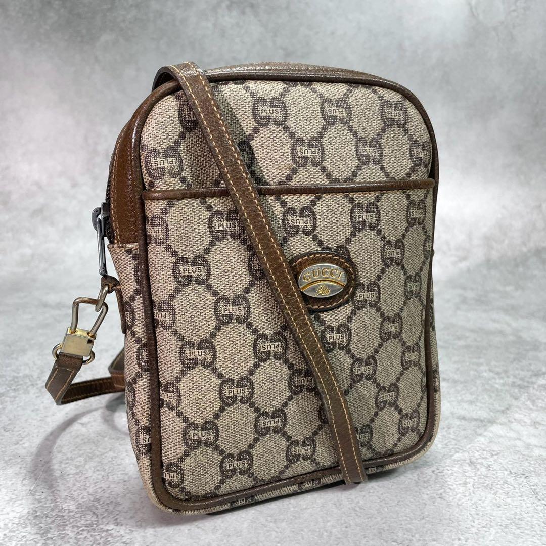 Gucci GG Shoulder Bag Brown Beige Logo Leather