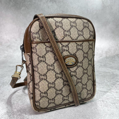 Gucci GG Shoulder Bag Brown Beige Logo Leather