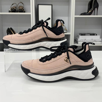 Chanel Cocomark Logo Suede Fabric Sneakers Pink