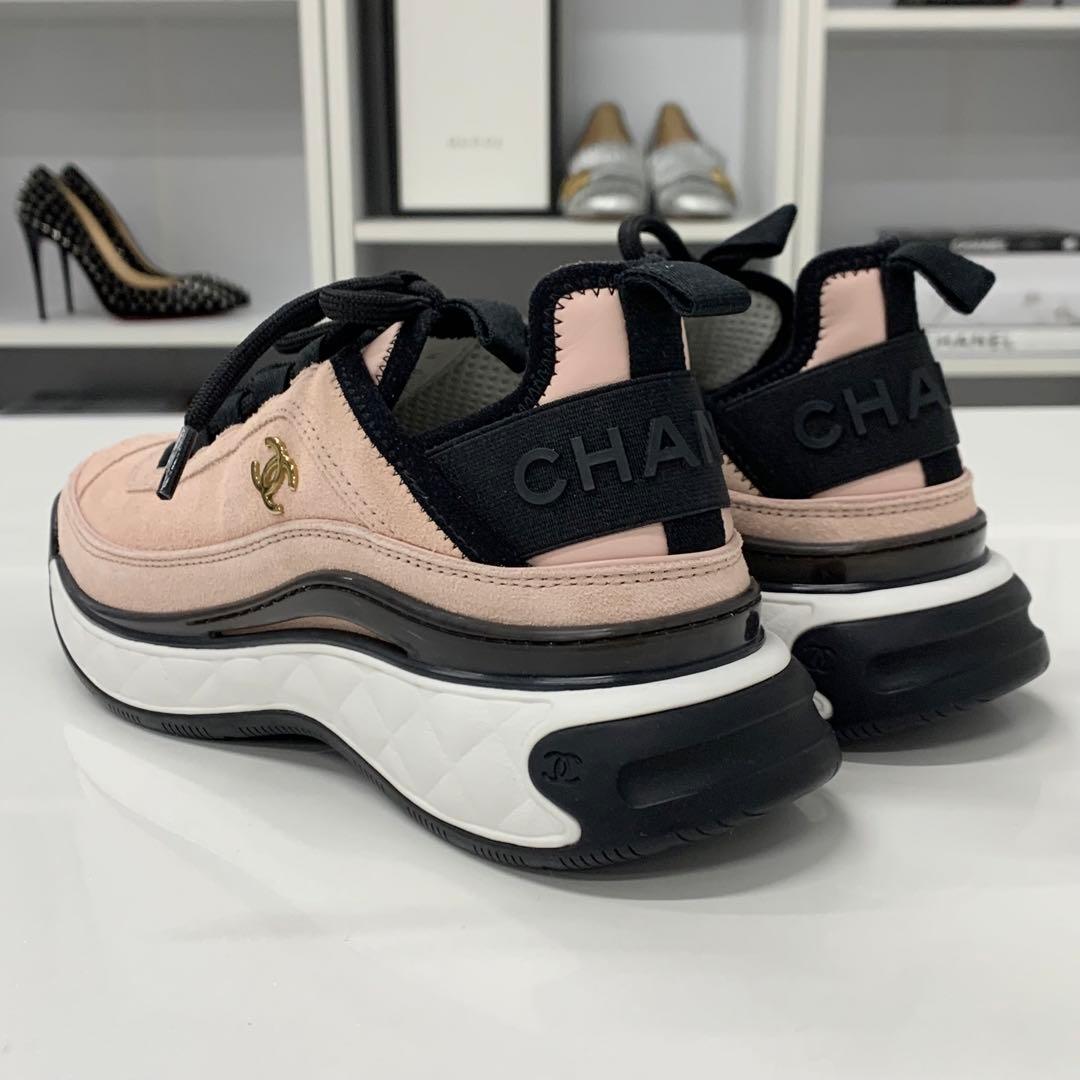 Chanel Cocomark Logo Suede Fabric Sneakers Pink