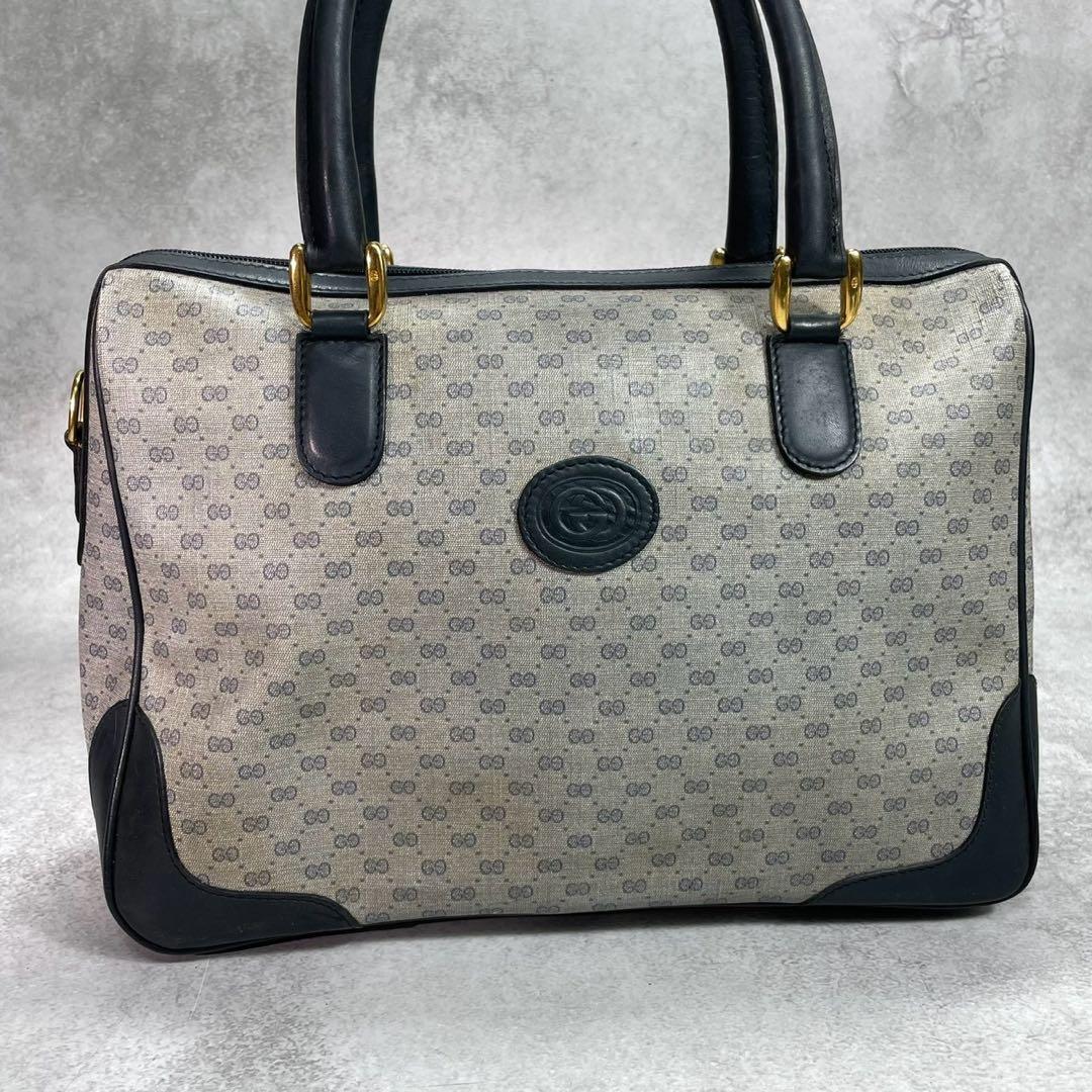 Gucci GG Handbag Navy Beige Leather Logo — view 2