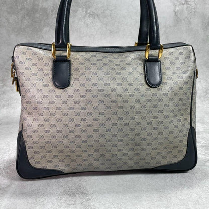 Gucci GG Handbag Navy Beige Leather Logo — view 3