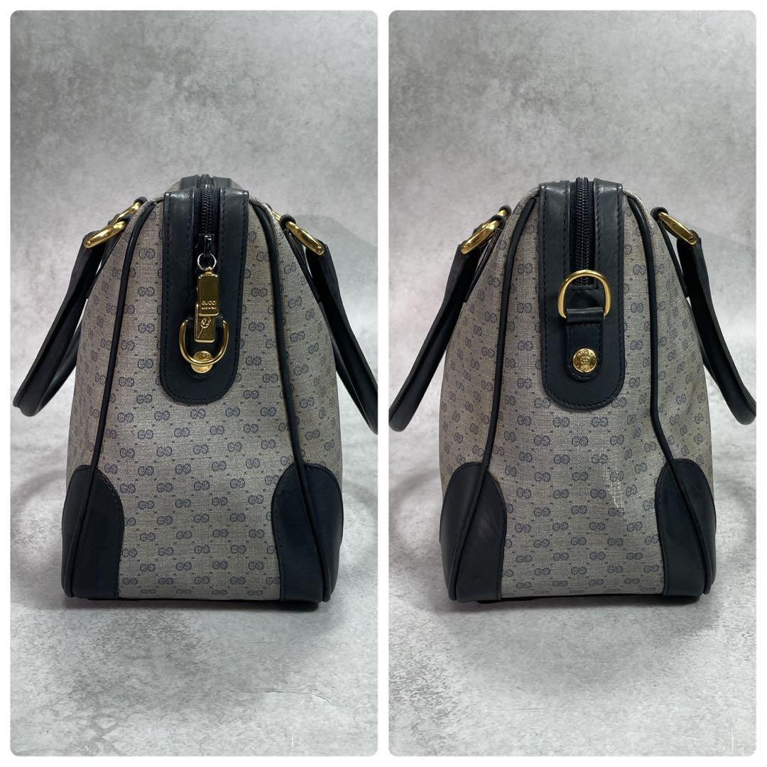 Gucci GG Handbag Navy Beige Leather Logo — view 7