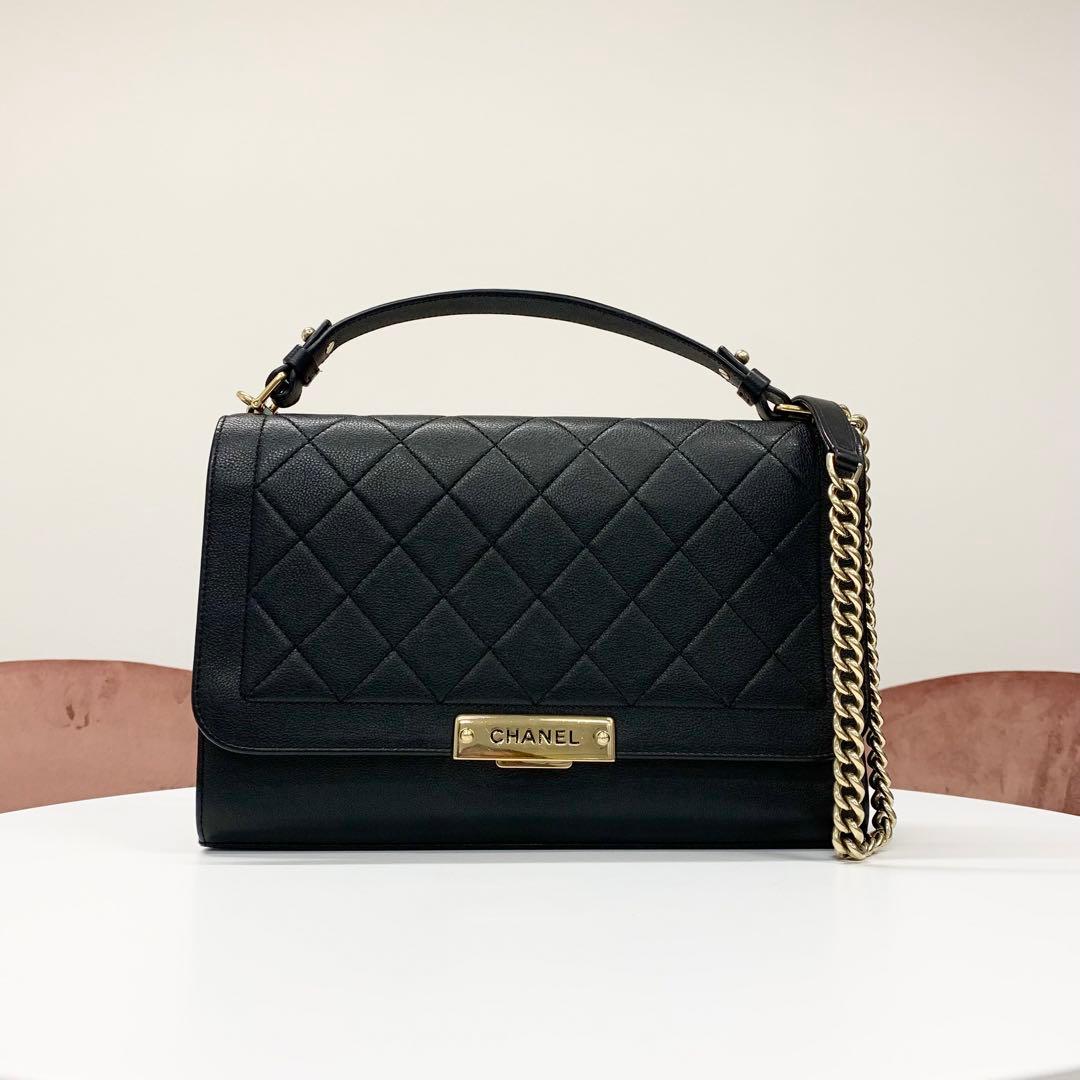Chanel Logo Leather Quilted Click Label Chain Shoulder Bag