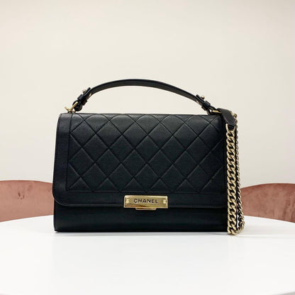 Chanel Logo Leather Quilted Click Label Chain Shoulder Bag