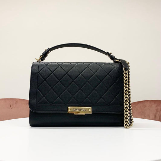 Chanel Logo Leather Quilted Click Label Chain Shoulder Bag