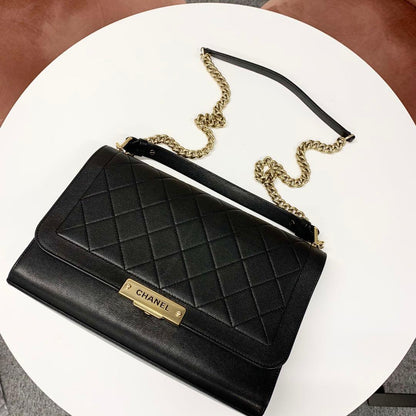 Chanel Logo Leather Quilted Click Label Chain Shoulder Bag — view 5