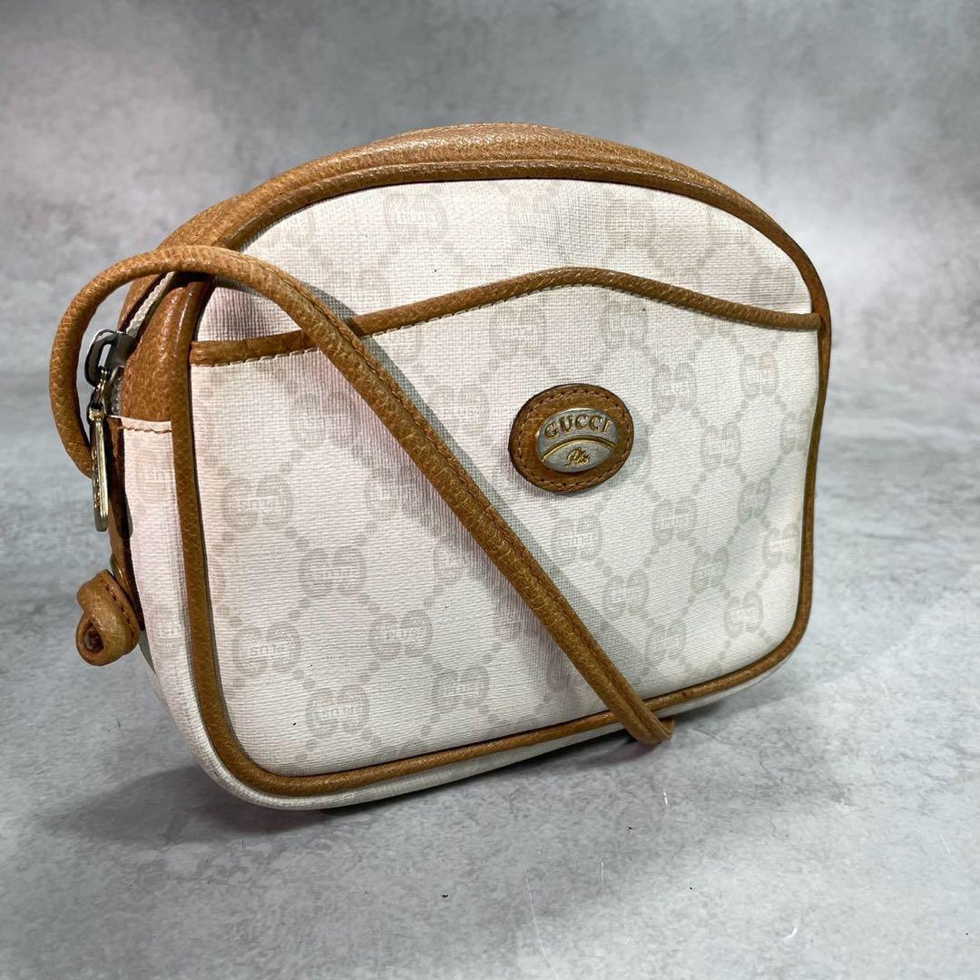 Gucci GG Shoulder Bag Brown White Logo Leather