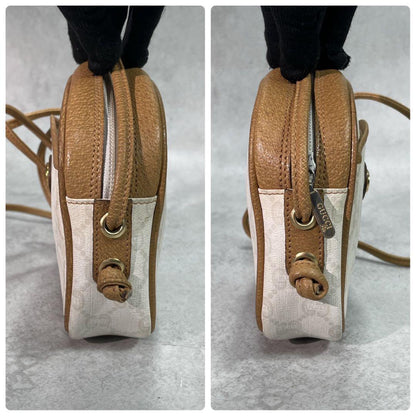 Gucci GG Shoulder Bag Brown White Logo Leather — view 7