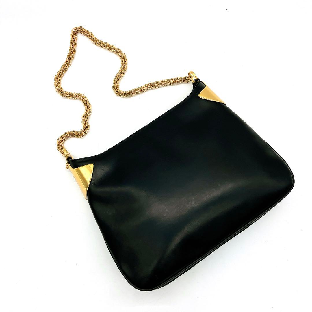 Gucci Shoulder Bag Gold Hardware Leather Black