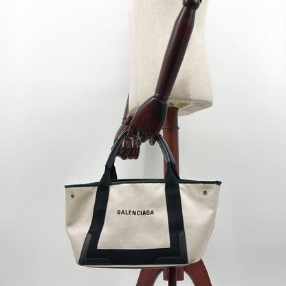 Balenciaga Navy Cabas M Canvas Beige Tote Pouch — view 5