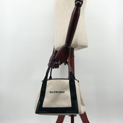 Balenciaga Navy Cabas M Canvas Beige Tote Pouch — view 6