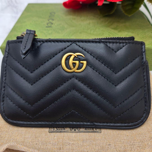 Gucci Coin Case Wallet GG Quilted Black