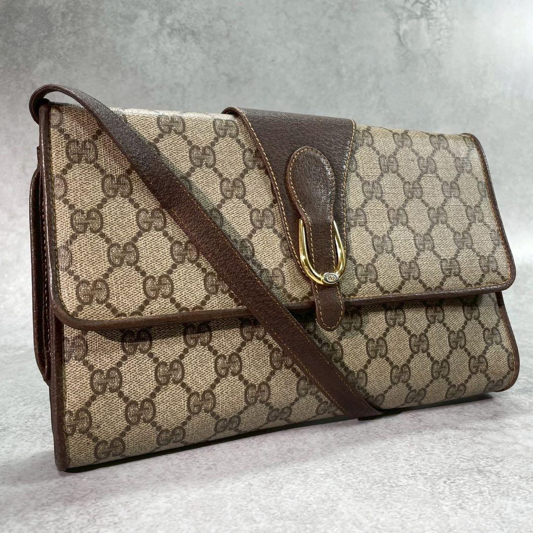 Gucci GG Shoulder Bag Brown Beige Leather
