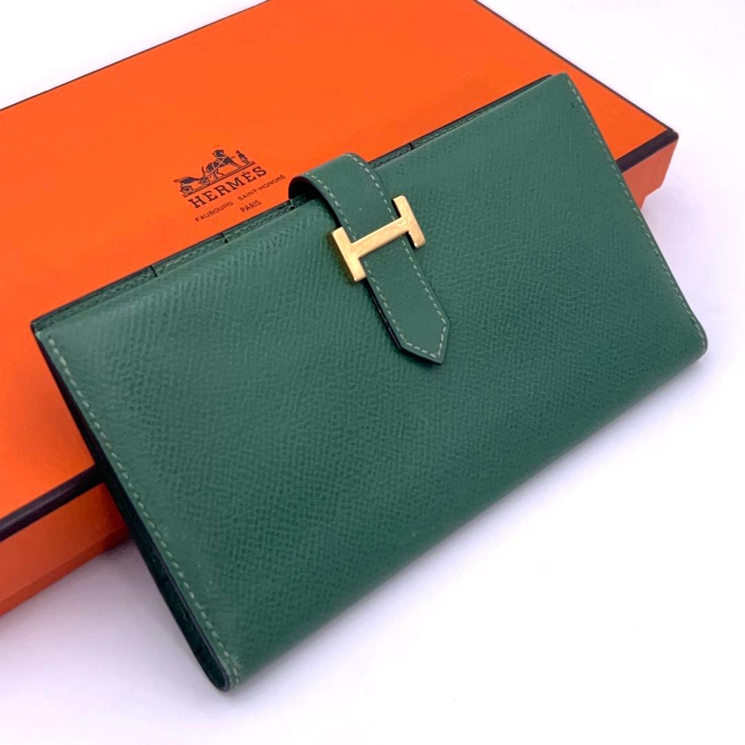 Hermes Bearn Classic Wallet Veau Grene Courchevel Vintage