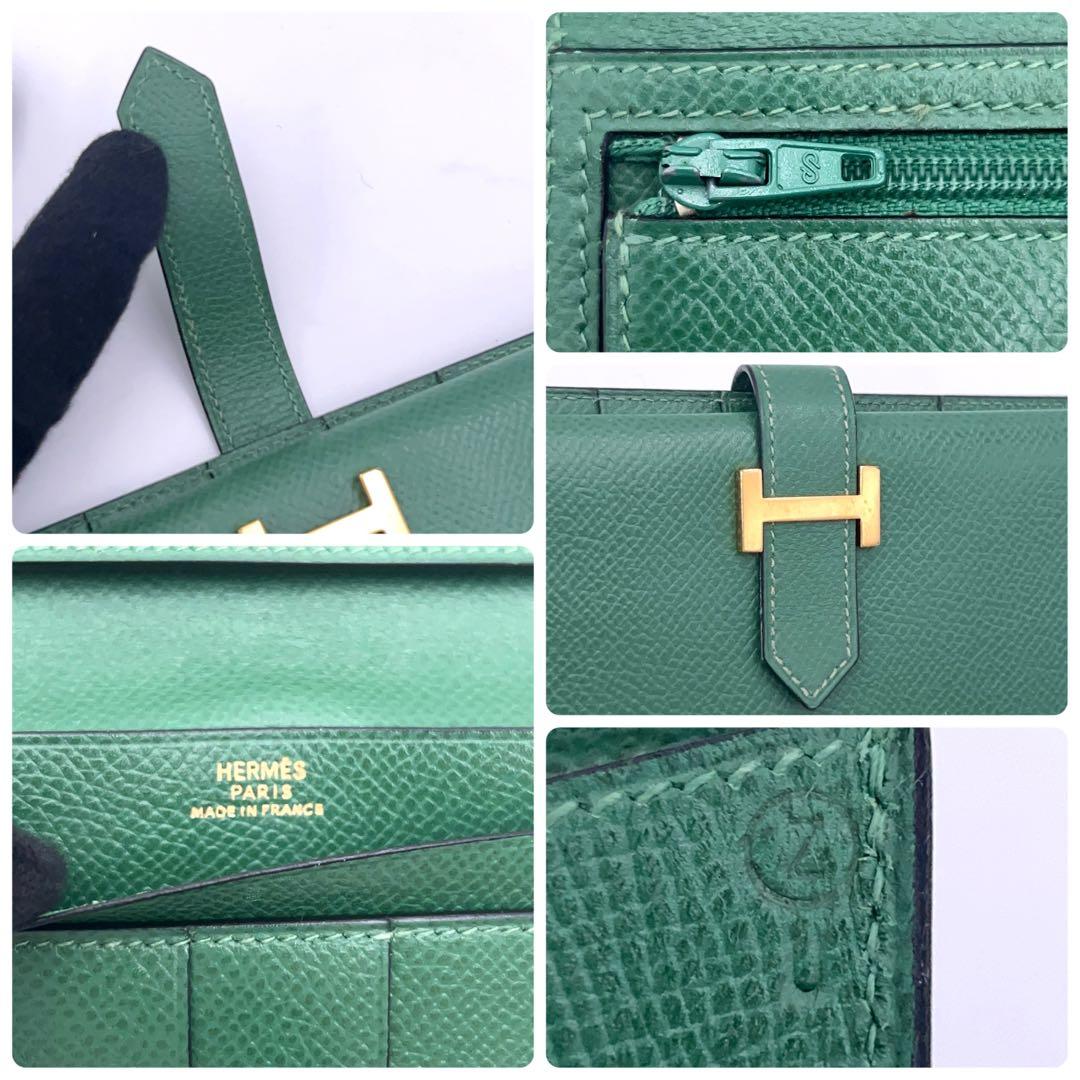 Hermes Bearn Classic Wallet Veau Grene Courchevel Vintage — view 9