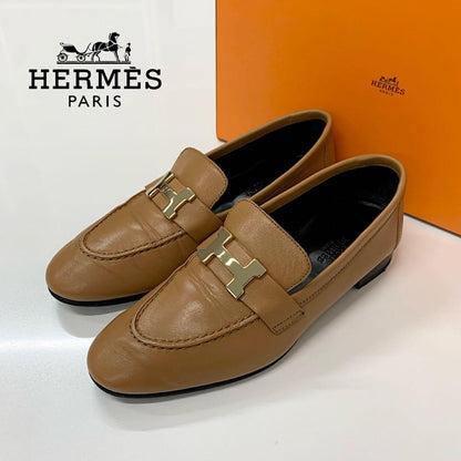 Hermes Paris H Leather Loafers Brown
