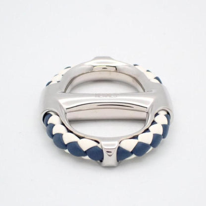 Hermes Scarf Ring 90 Chaine D'ancre Blue Silver