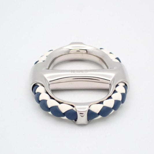 Hermes Scarf Ring 90 Chaine D'ancre Blue Silver