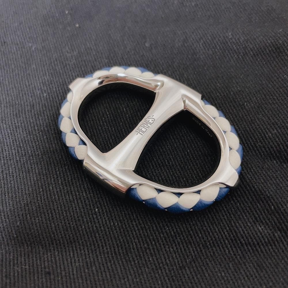 Hermes Scarf Ring 90 Chaine D'ancre Blue Silver — view 4