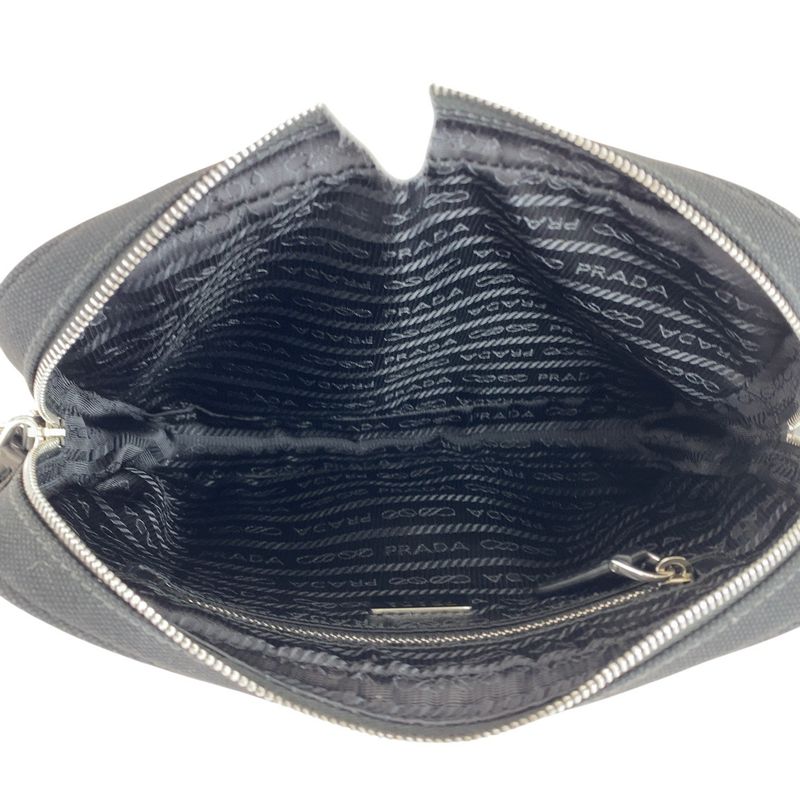 Prada Black Silver Hardware Canvas/leather Clutch Bag Pouch Unisex Men's 505062