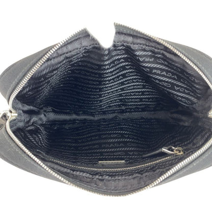 Prada Black Silver Hardware Canvas/leather Clutch Bag Pouch Unisex Men's 505062