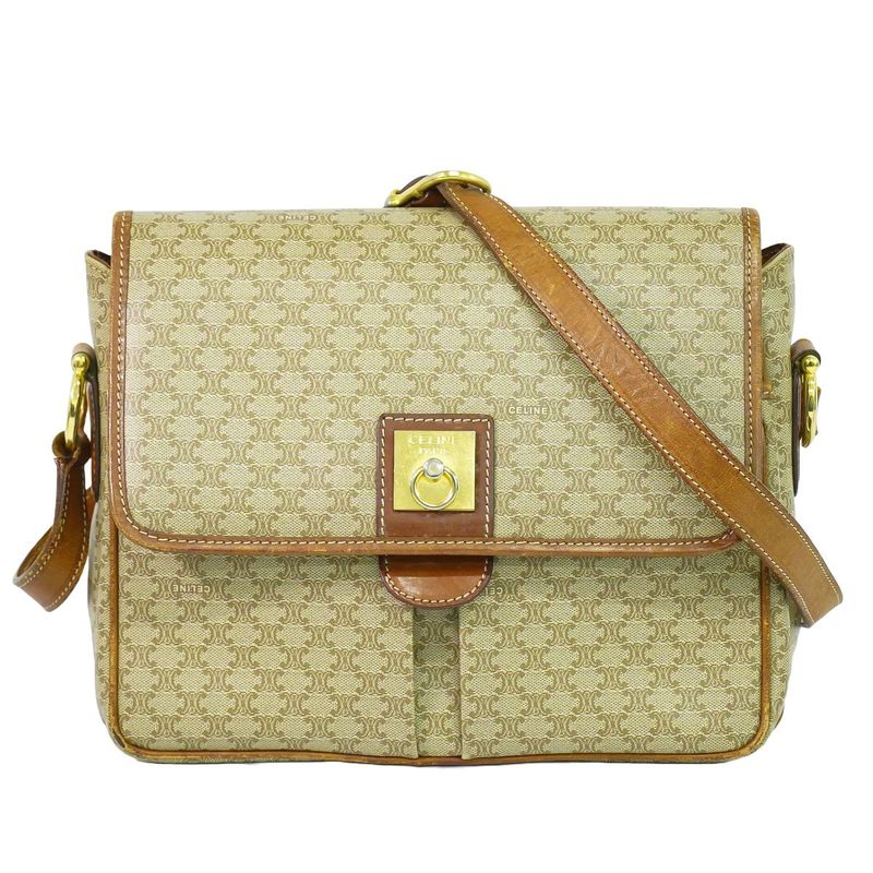 Authentic Celine Macadam Shoulder Bag Pochette PVC Beige Macadam Bag Pre-owned