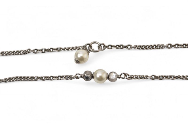 Chanel Necklace Pendant 2way Chanel Coco Mark CC Rhinestone Pearl Motif Silver