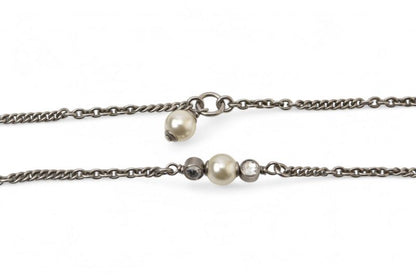 Chanel Necklace Pendant 2way Chanel Coco Mark CC Rhinestone Pearl Motif Silver