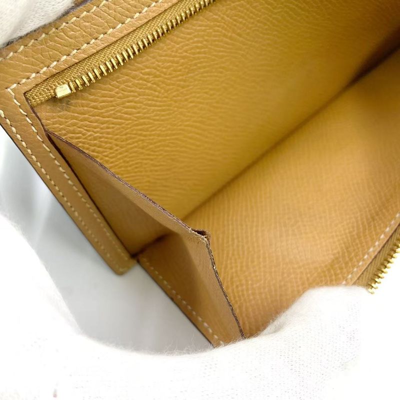 Hermes Bearn Souffle Stamped □L Leather Turquoise Blue And Light Brown Long