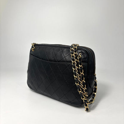 Chanel Quilted Lambskin Chain Shoulder Bag Black — view 2