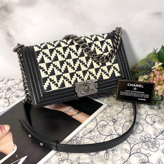 Chanel Boy Bicolor Black Silver Shoulder