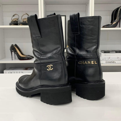 Chanel CC Logo Leather Short Boots Black — view 5