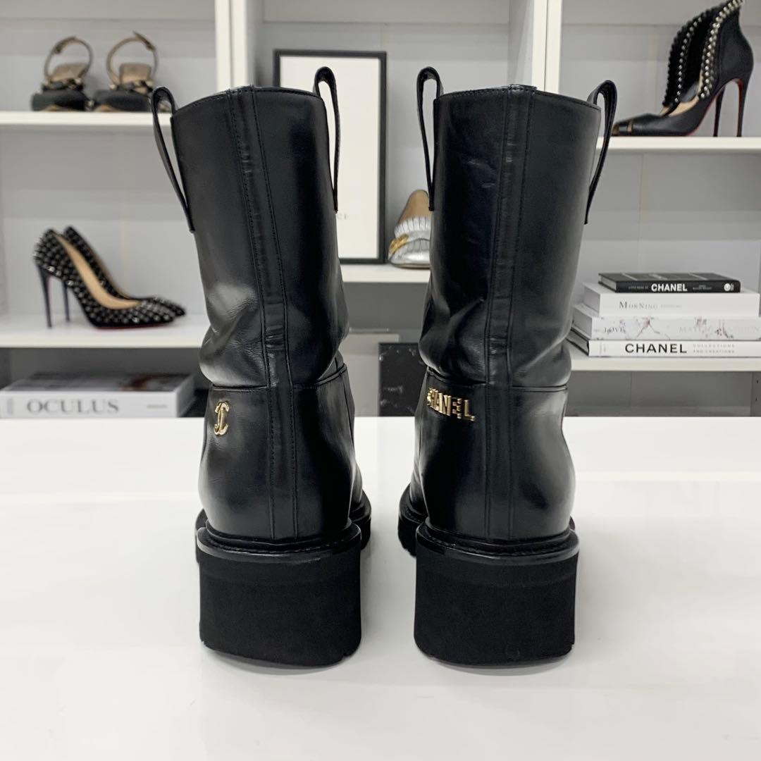 Chanel CC Logo Leather Short Boots Black — view 6