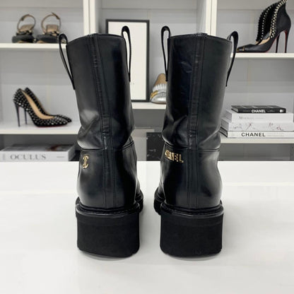 Chanel CC Logo Leather Short Boots Black — view 6