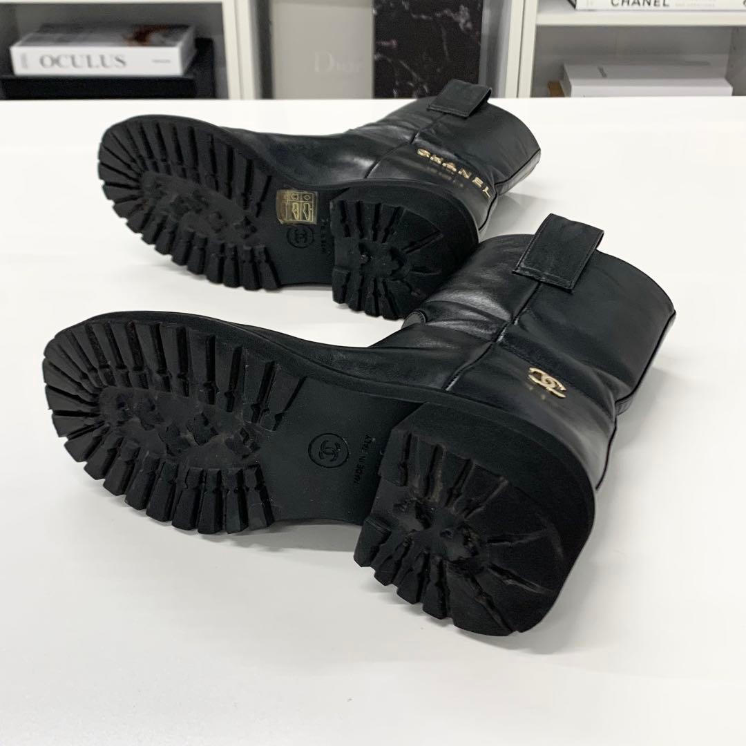 Chanel CC Logo Leather Short Boots Black — view 7