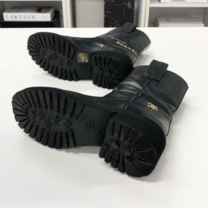 Chanel CC Logo Leather Short Boots Black — view 7
